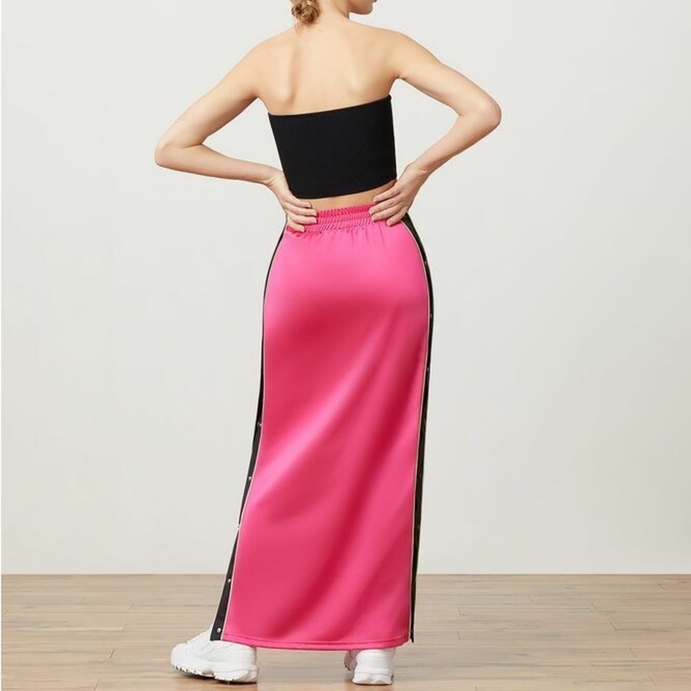 FILA sz M Hot Pink Athletic Maxi Skirt Tearaway Snaps High Rise